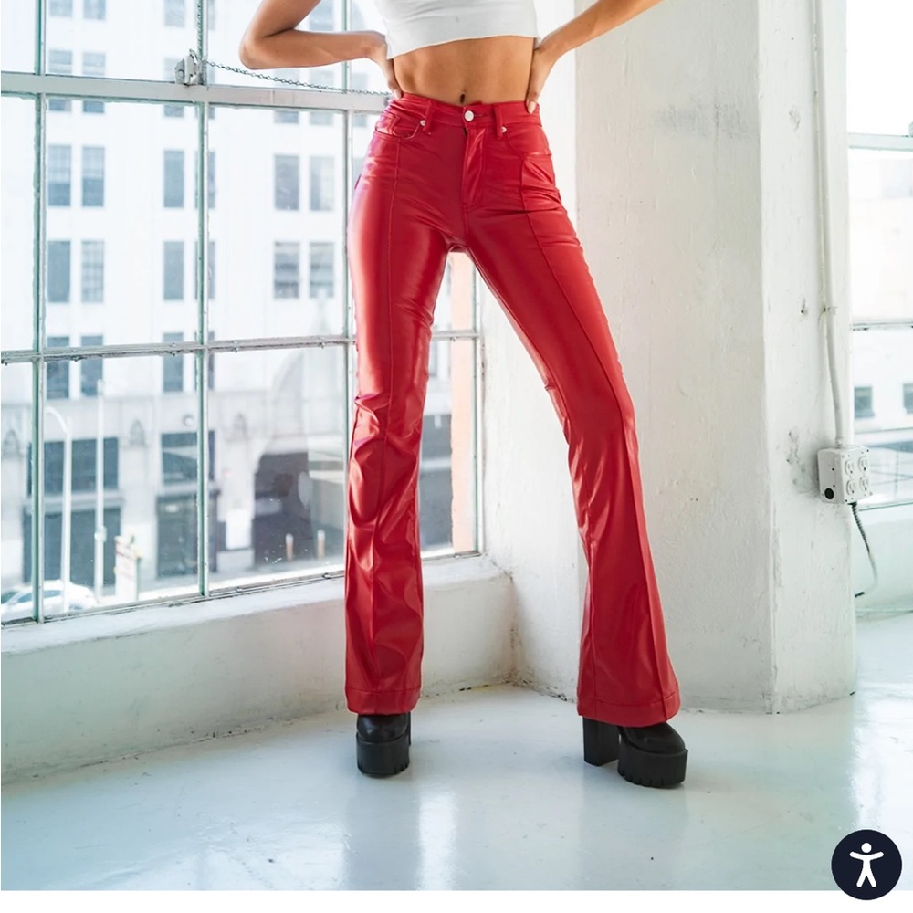 Red leather pants